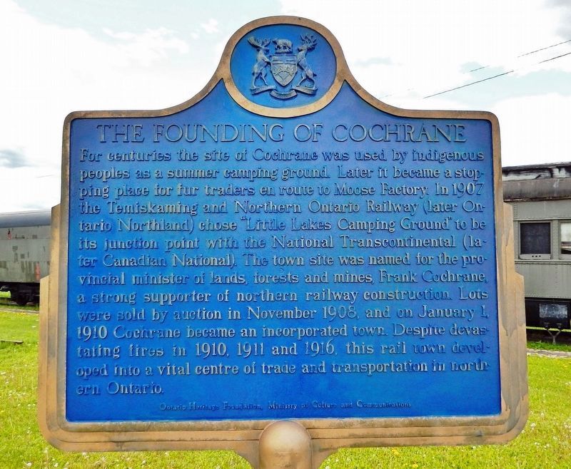 The Founding of Cochrane Marker (<i>north side • English</i>) image. Click for full size.