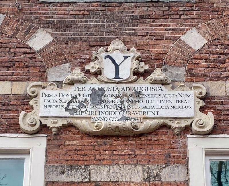 Latin School legacy plaque from 1616. Click for full size. Latin School legacy plaque from 1616 image. Click for full size.