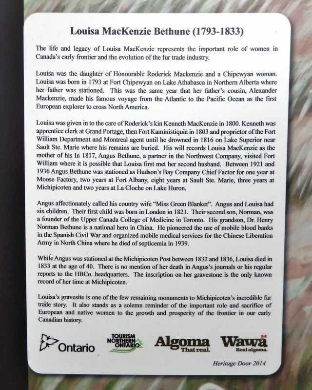 Louisa MacKenzie Bethune (1793-1833) Marker. Click for full size. Louisa MacKenzie Bethune (1793-1833) Marker image. Click for full size.