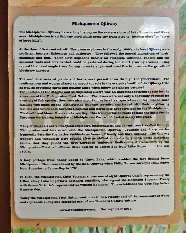 Michipicoten Ojibway Marker. Click for full size. Michipicoten Ojibway Marker image. Click for full size.