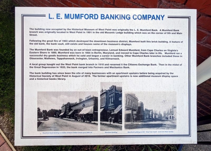 L.E. Mumford Banking Company Marker image. Click for full size.