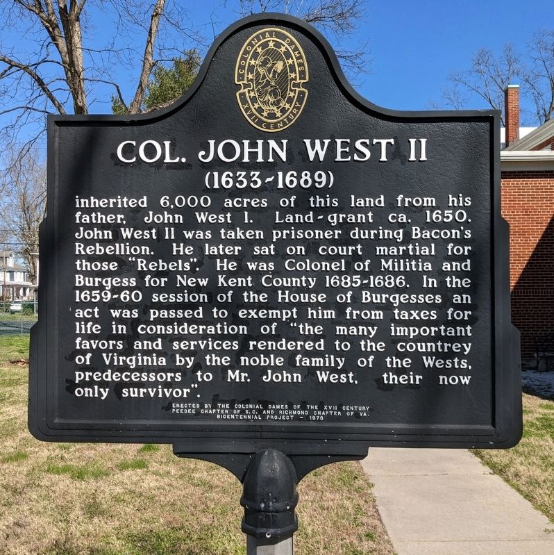 Col. John West II Marker image. Click for full size.
