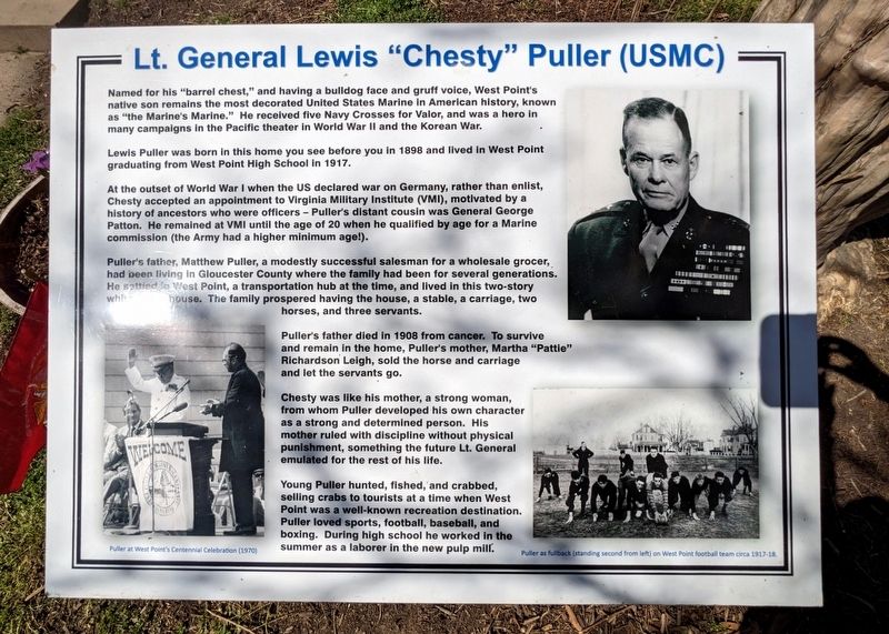Lt. General Lewis "Chesty" Puller (USMC) Marker image. Click for full size.