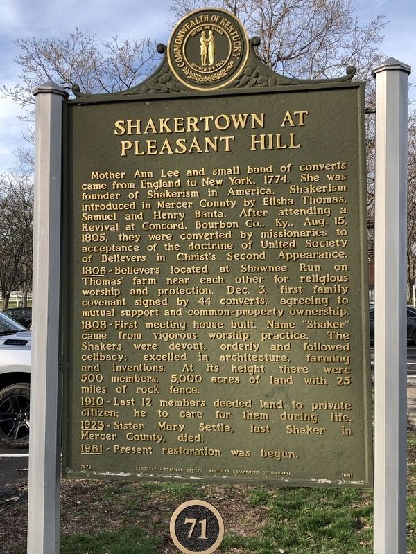 Shakertown at Pleasant Hill Marker image. Click for full size.