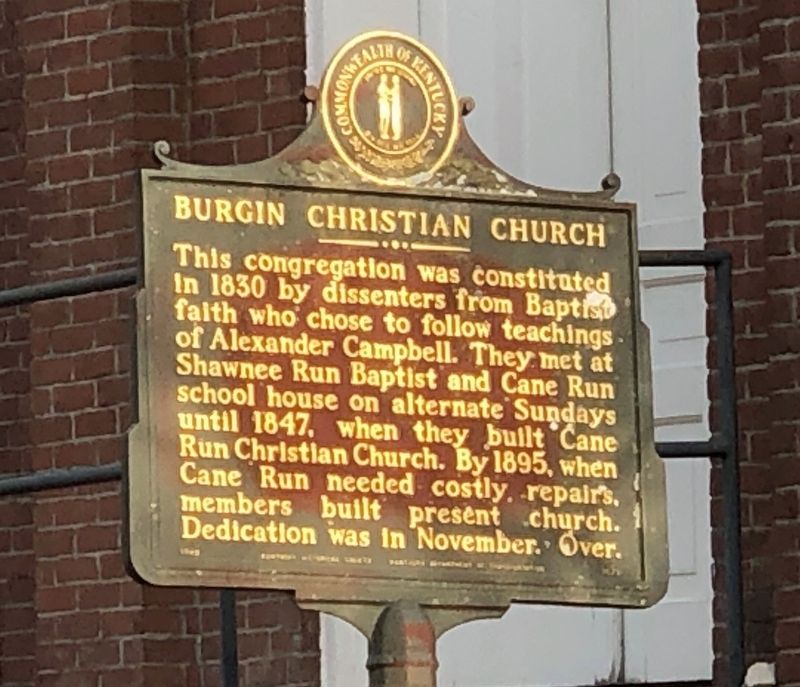 Burgin Christian Church Marker, Side One image. Click for full size.