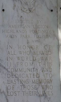 Avon Park World War II Memorial Marker image. Click for full size.