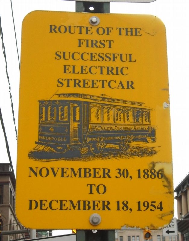 Route of the First Successful Electric Streetcar Marker image. Click for full size.
