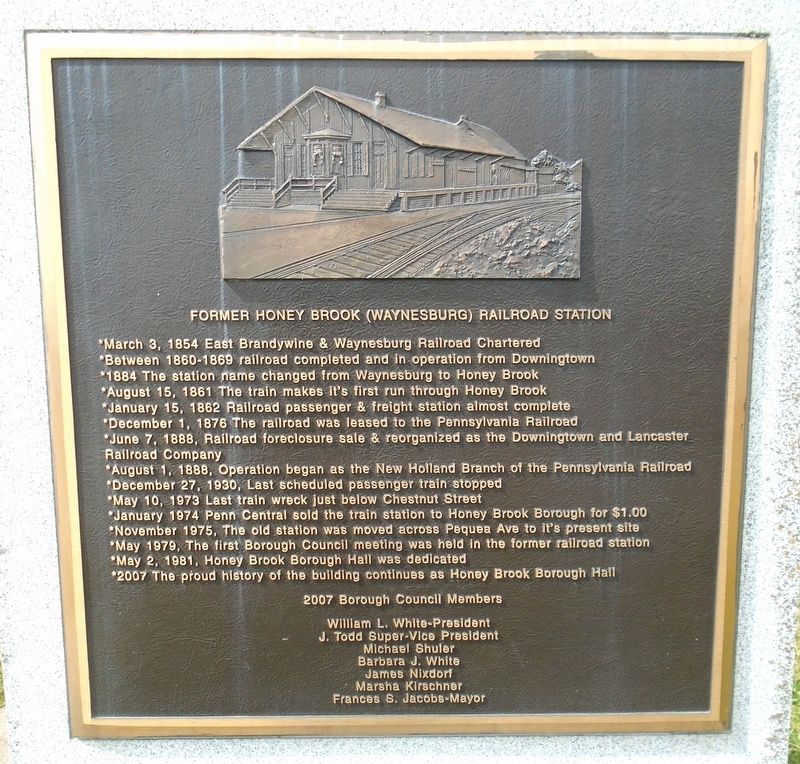 Former Honey Brook (Waynesburg) Railroad Station Marker image. Click for full size.