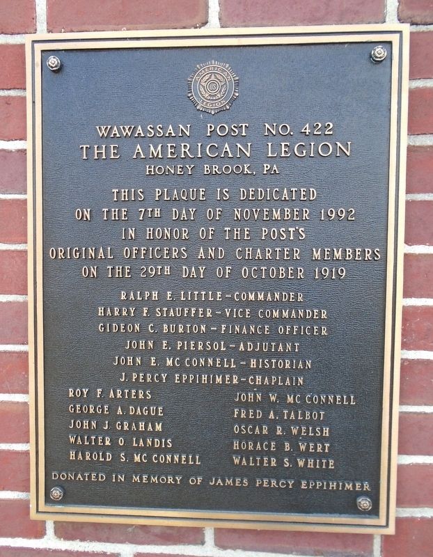 Wawassan American Legion Post No. 422 Original Officers and Charter Members Marker image. Click for full size.