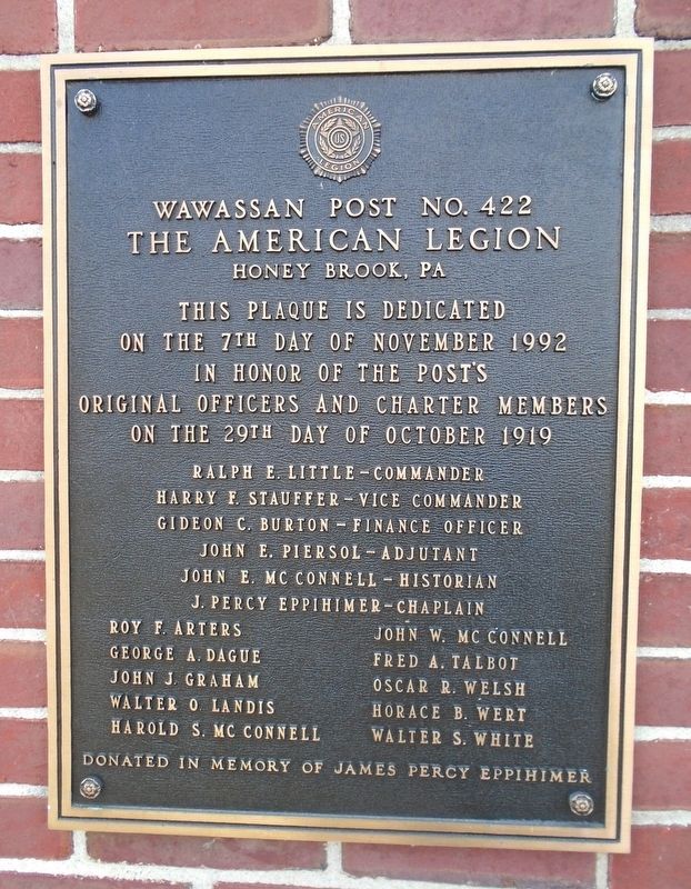 Wawassan American Legion Post No. 422 Original Officers and Charter Members Marker. Click for full size. Wawassan American Legion Post No. 422 Original Officers and Charter Members Marker image. Click for full size.