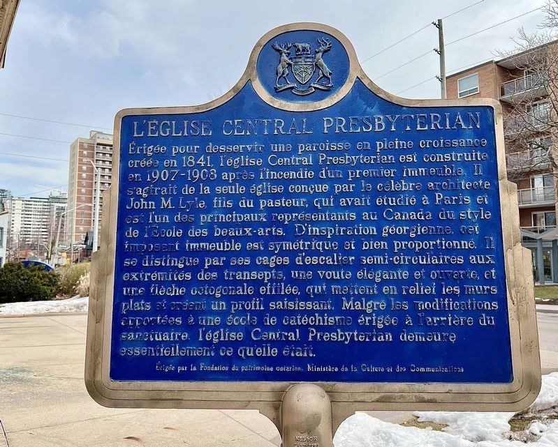 Central Presbyterian Church Marker - French side. Click for full size. Central Presbyterian Church Marker - French side image. Click for full size.