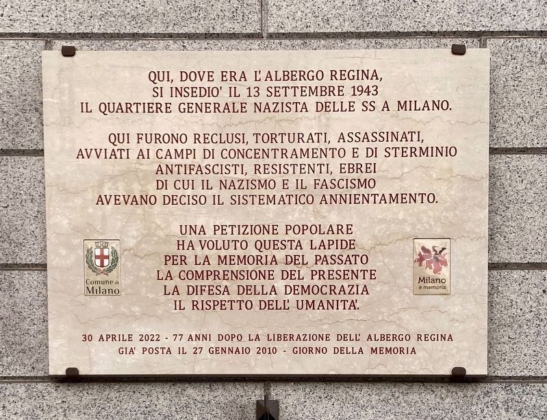 �Hotel Gestapo� - L�Albergo Regina Marker image. Click for full size.