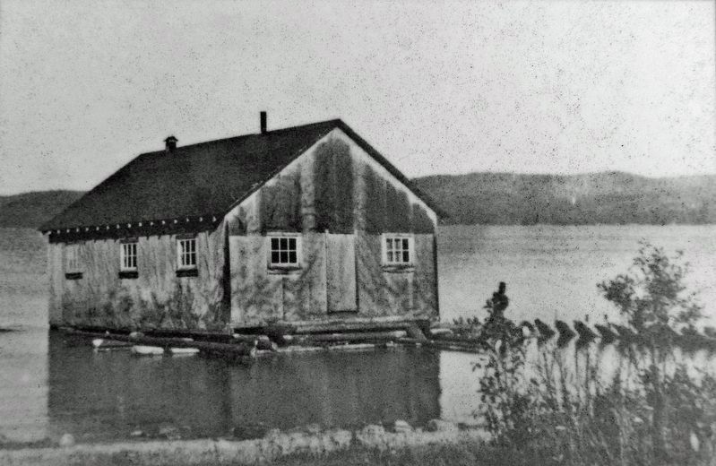 Marker detail: Moving houses across Wawa Lake, 1940 image. Click for full size.