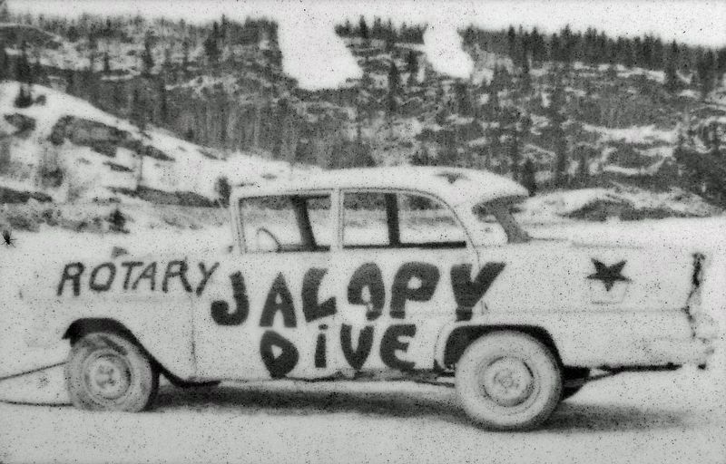 Marker detail: Jalopy on Wawa Lake, 1970s image. Click for full size.