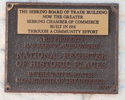 The Sebring Board of Trade Building Marker image. Click for full size.