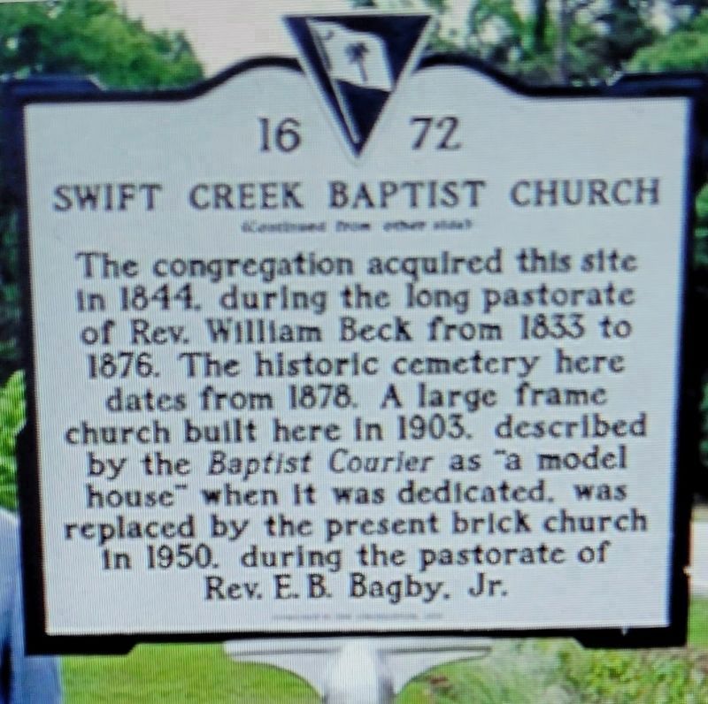 Swift Creek Baptist Church Marker Reverse image. Click for full size.