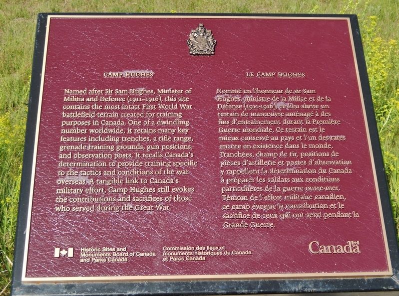 Camp Hughes / Le Camp Hughes Marker image. Click for full size.