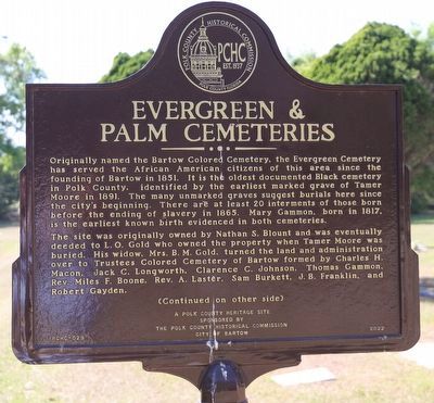 Evergreen & Palm Cemeteries Marker, Side One image. Click for full size.
