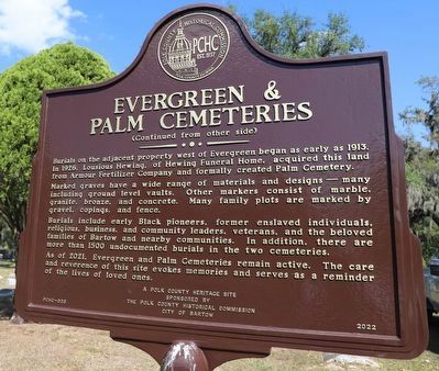 Evergreen & Palm Cemeteries Marker, Side Two image. Click for full size.