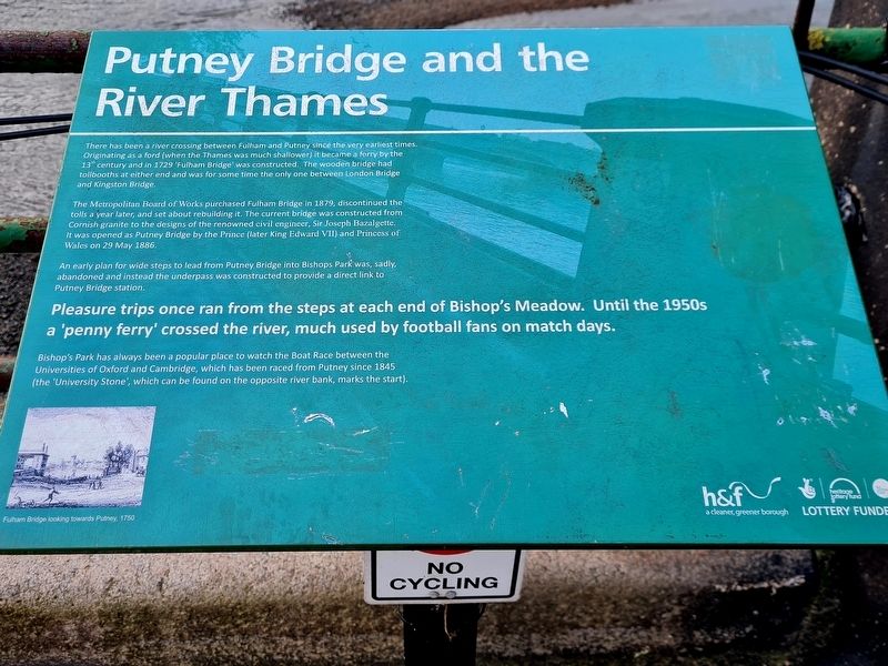 Putney Bridge and the River Thames Marker image. Click for full size.