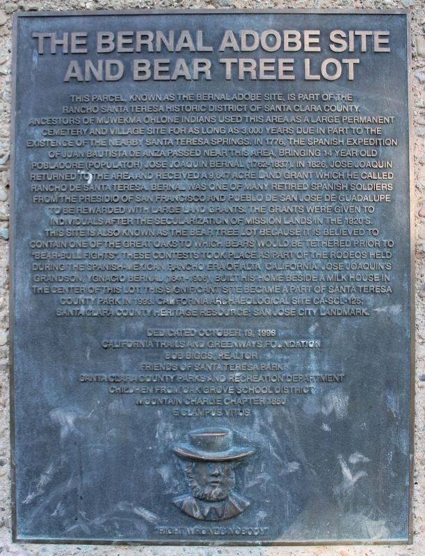 The Bernal Adobe Site and Bear Tree Marker image. Click for full size.
