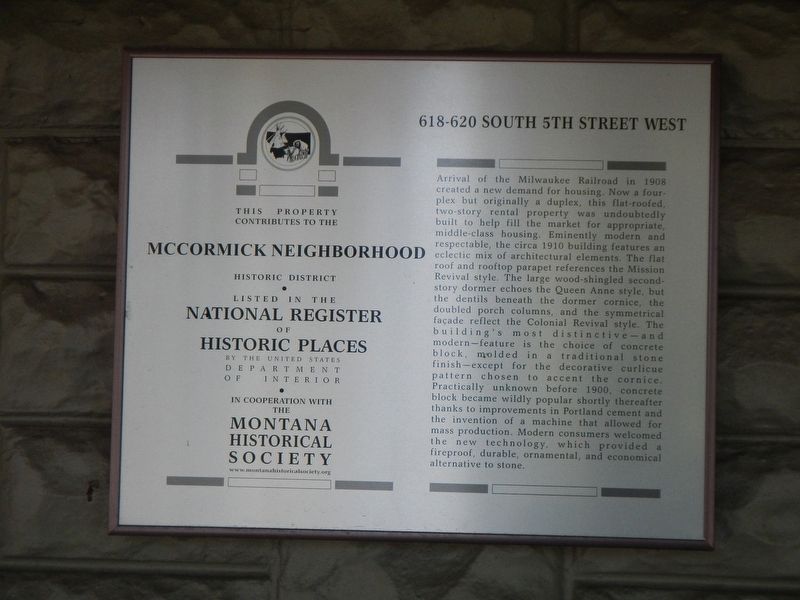 618-620 South 5th Street West Marker image. Click for full size.