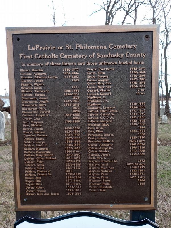 LaPrairie or St. Philomena Cemetery Marker image. Click for full size.