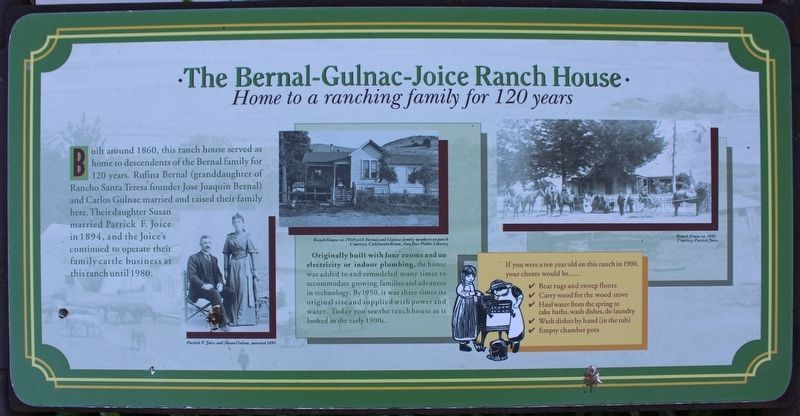 The Bernal-Gulnac-Joice Ranch House Marker image. Click for full size.