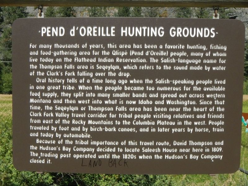 Pend d'Oreille Hunting Grounds Marker image. Click for full size.