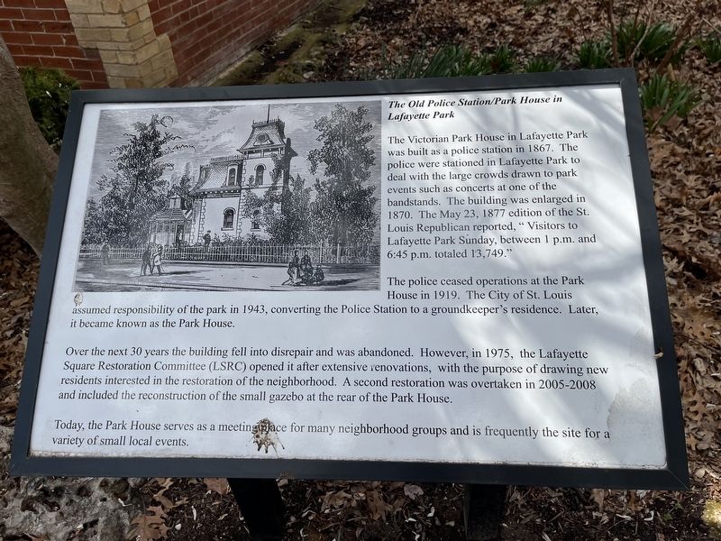The Old Police Station / Park House in Lafayette Park Marker. Click for full size. The Old Police Station / Park House in Lafayette Park Marker image. Click for full size.