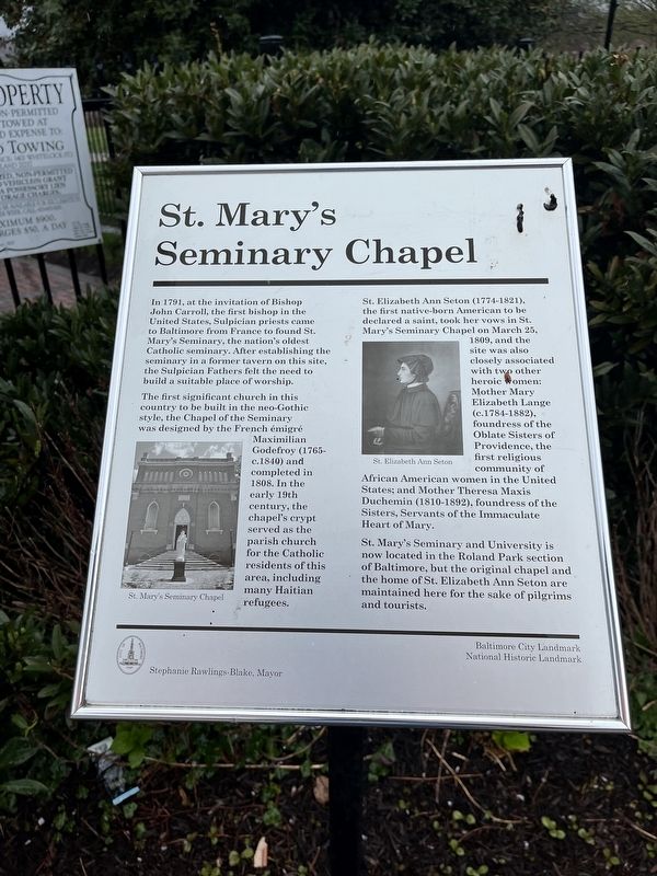 St. Mary's Seminary Chapel Marker. Click for full size. St. Mary's Seminary Chapel Marker image. Click for full size.