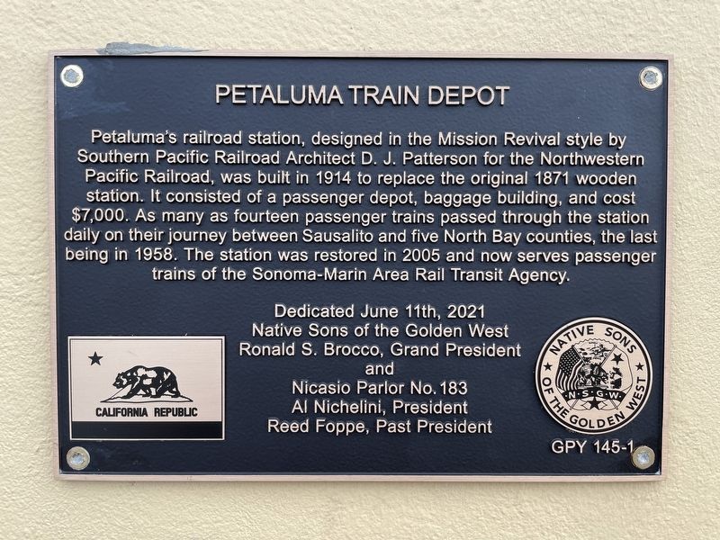 Petaluma Train Depot Marker image. Click for full size.