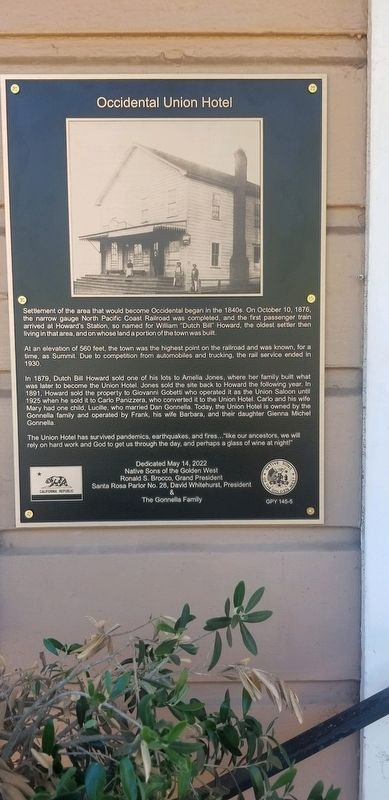 Occidental Union Hotel Marker. Click for full size. Occidental Union Hotel Marker image. Click for full size.