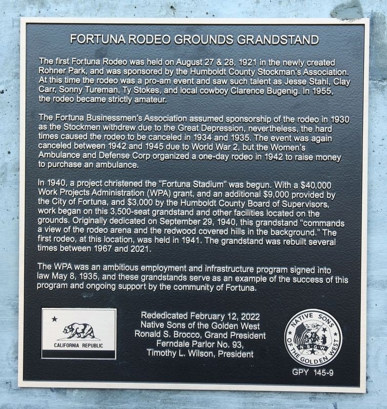 Fortuna Rodeo Grounds Grandstand Marker image. Click for full size.