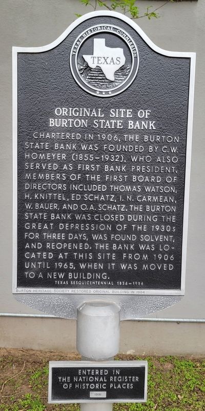 Original Site of Burton State Bank Marker image. Click for full size.