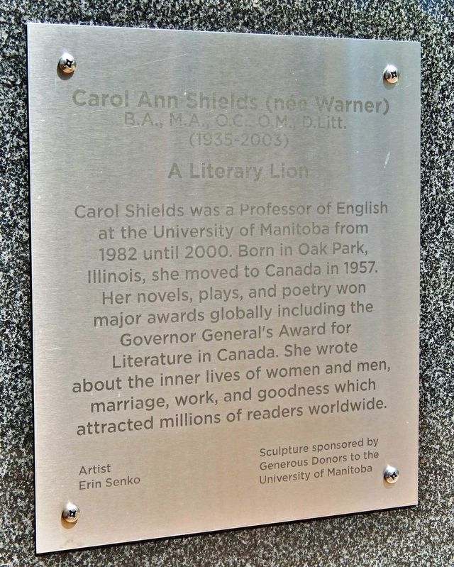 Carol Ann Shields Marker. Click for full size. Carol Ann Shields Marker image. Click for full size.