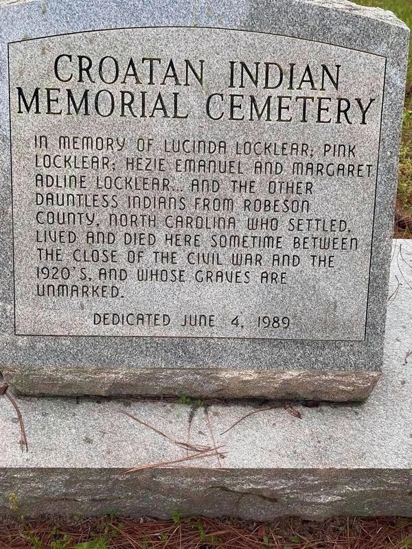 Croatan Indian Memorial Cemetery. Click for full size. Croatan Indian Memorial Cemetery image. Click for full size.