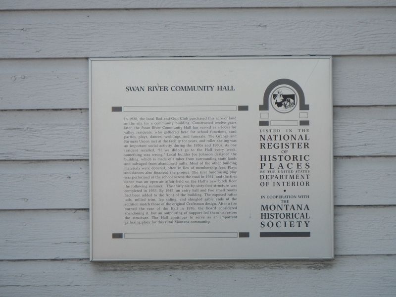Swan River Community Hall Marker image. Click for full size.
