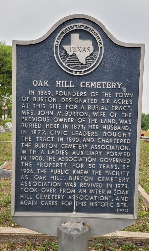 Oak Hill Cemetery Marker. Click for full size. Oak Hill Cemetery Marker image. Click for full size.