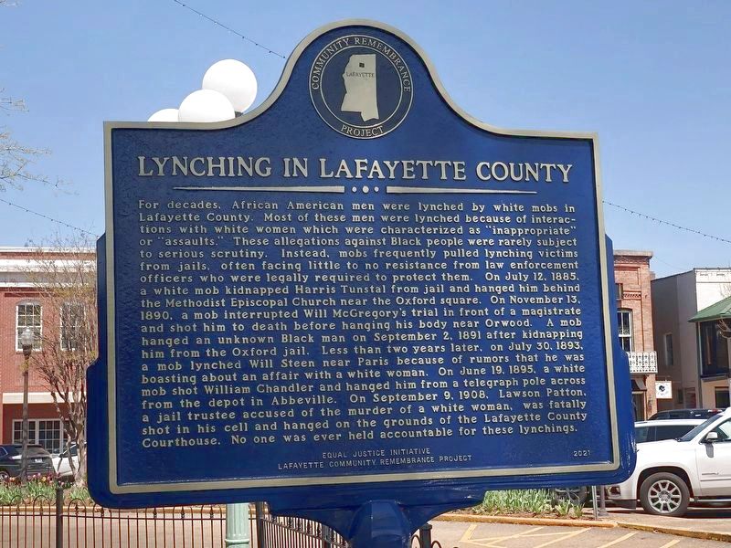 Lynching in Lafayette County side of marker image. Click for full size.