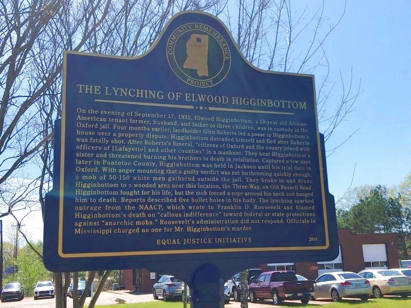 The Lynching of Elwood Higginbottom side of marker image. Click for full size.