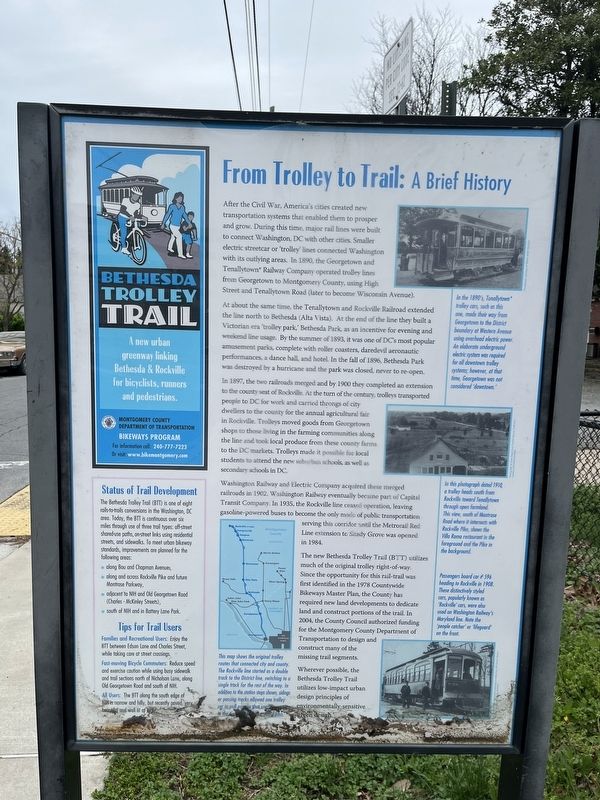 From Trolley to Trail: A Brief History Marker. Click for full size. From Trolley to Trail: A Brief History Marker image. Click for full size.