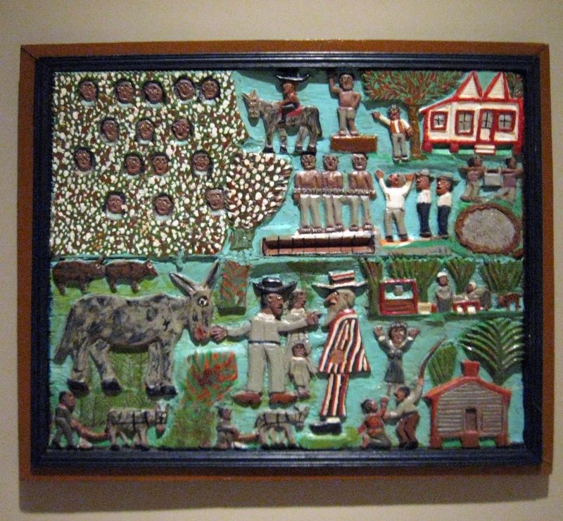 <i>Slavery Time</i> by Elijah Pierce image. Click for full size.