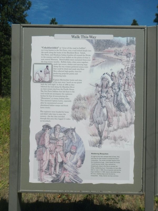 The Blackfoot River Corridor Marker, Walk This Way panel image. Click for full size.