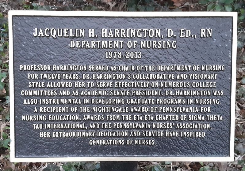 Jacquelin H. Harrington, D. Ed., RN Marker. Click for full size. Jacquelin H. Harrington, D. Ed., RN Marker image. Click for full size.