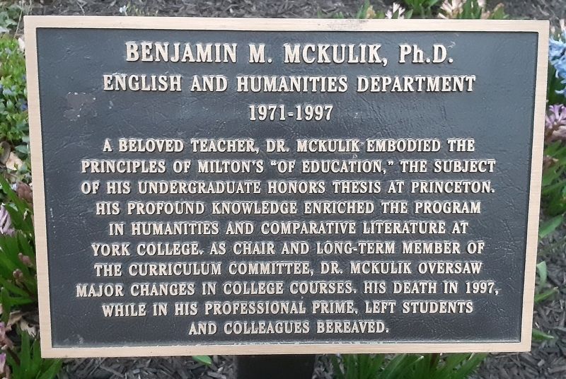 Benjamin M. McKulik, Ph.D. Marker. Click for full size. Benjamin M. McKulik, Ph.D. Marker image. Click for full size.