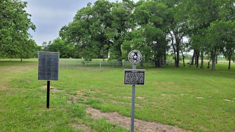 The Brazos Bottom Baptist Church Cemetery Marker in front of the cemetery. Click for full size. The Brazos Bottom Baptist Church Cemetery Marker in front of the cemetery image. Click for full size.