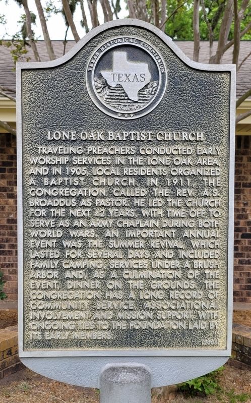Lone Oak Baptist Church Marker image. Click for full size.