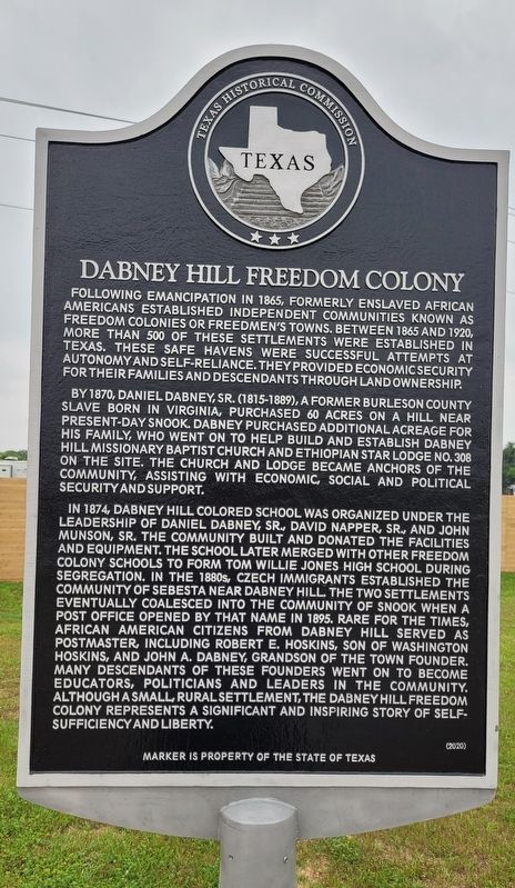 Dabney Hill Freedom Colony Marker image. Click for full size.