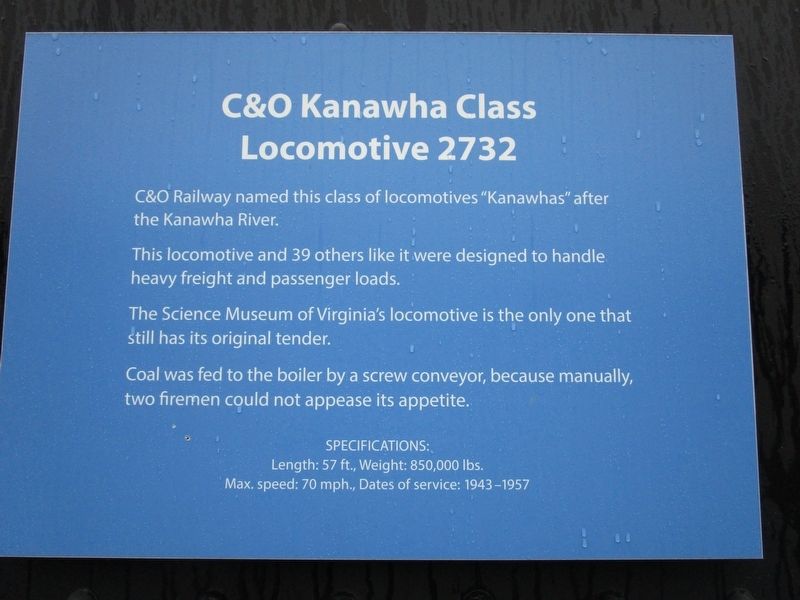C&O Kanawha Class Locomotive 2732 Marker. Click for full size. C&O Kanawha Class Locomotive 2732 Marker image. Click for full size.